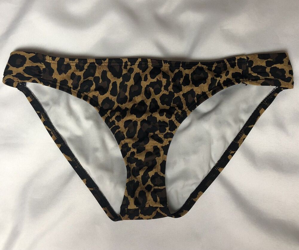 Reef Bikini Bottom Women L Brown Animal Print Reef Logo Stretch Swim Classic